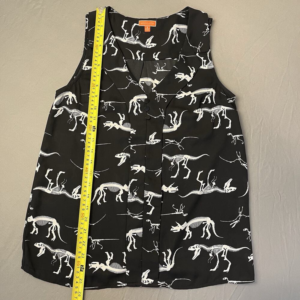 Modcloth Small Dinosaur Skeleton Sleeveless Top Accent Buttons Collared - Picture 8 of 13
